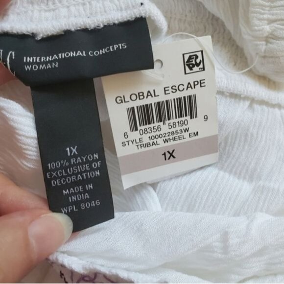 INC Women Blouse Plus Size 1X Off Shoulder White Embroidered Tribal Peasant Boho - Picture 4 of 11